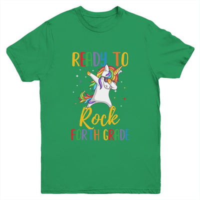 Dabbing Ready To Rock 4th Grade Unicorn Back To School Youth-Youth Shirt-Youth T-Shirt-Irish Green