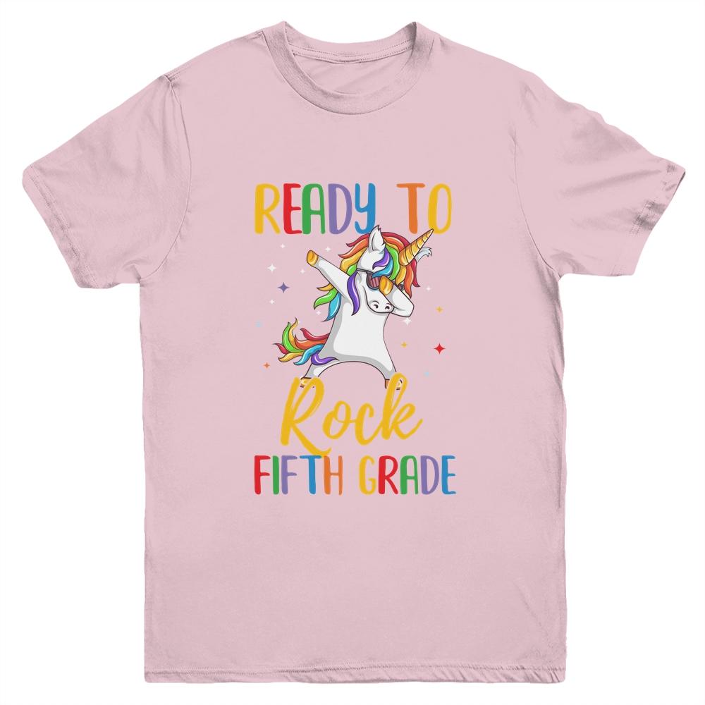 Dabbing Ready To Rock 5th Grade Unicorn Back To School Youth-Youth Shirt-Youth T-Shirt-Light Pink