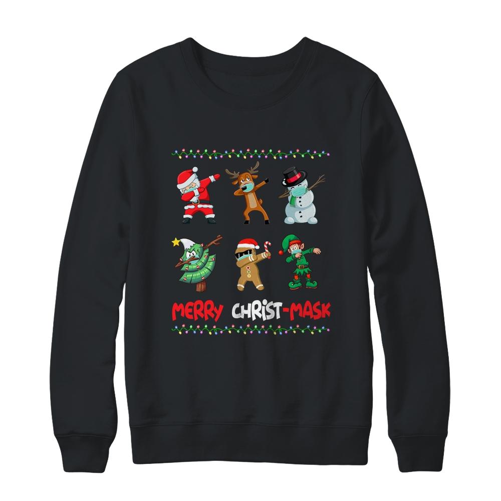 Dabbing Santa Wearing Mask Quarantine Christmas-T-Shirt & Sweatshirt-Crewneck Sweatshirt-Black