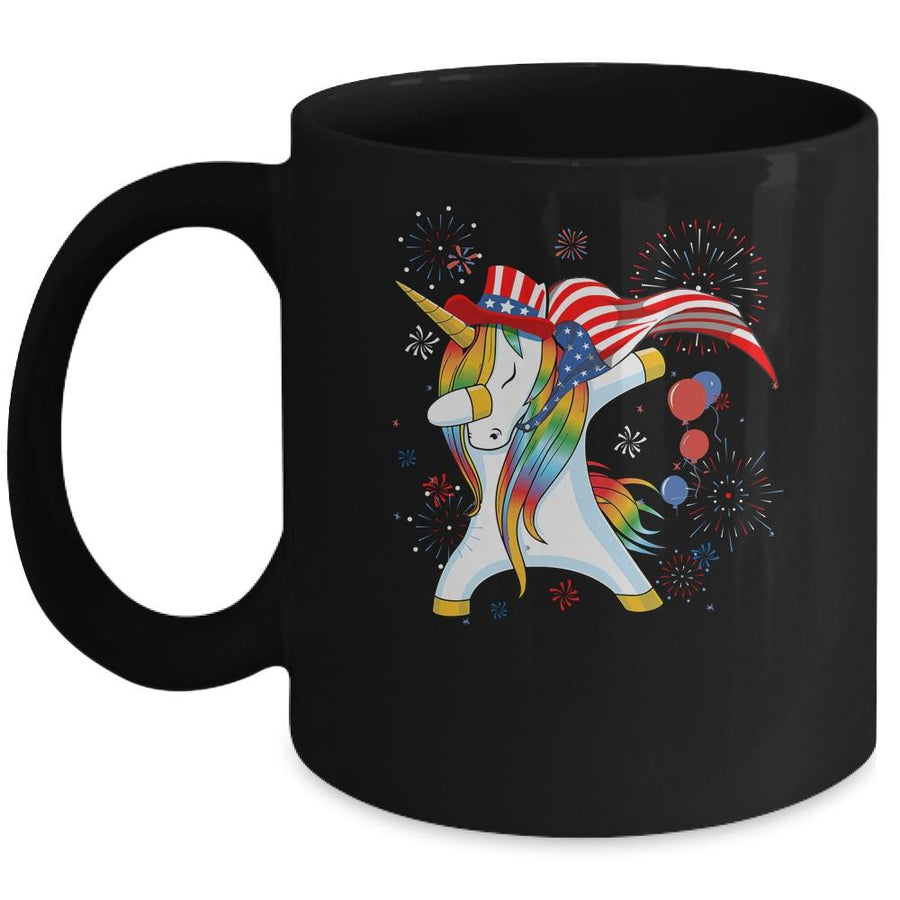 Dabbing Unicorn 4th of July American Flag Girls Mug-Coffee Mug-Mug-Black