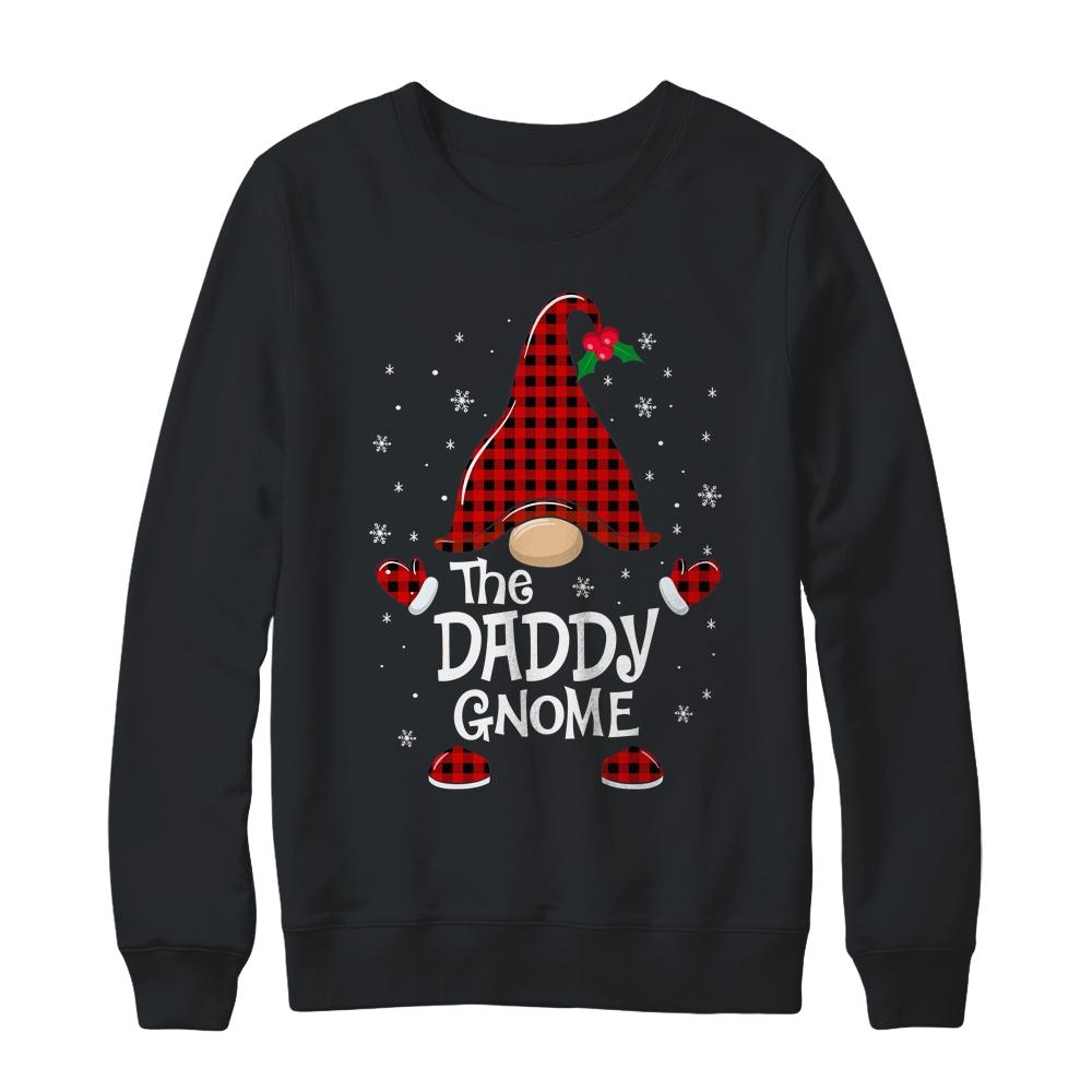 Daddy Gnome Buffalo Plaid Matching Christmas Pajama Gift-T-Shirt & Sweatshirt-Crewneck Sweatshirt-Black