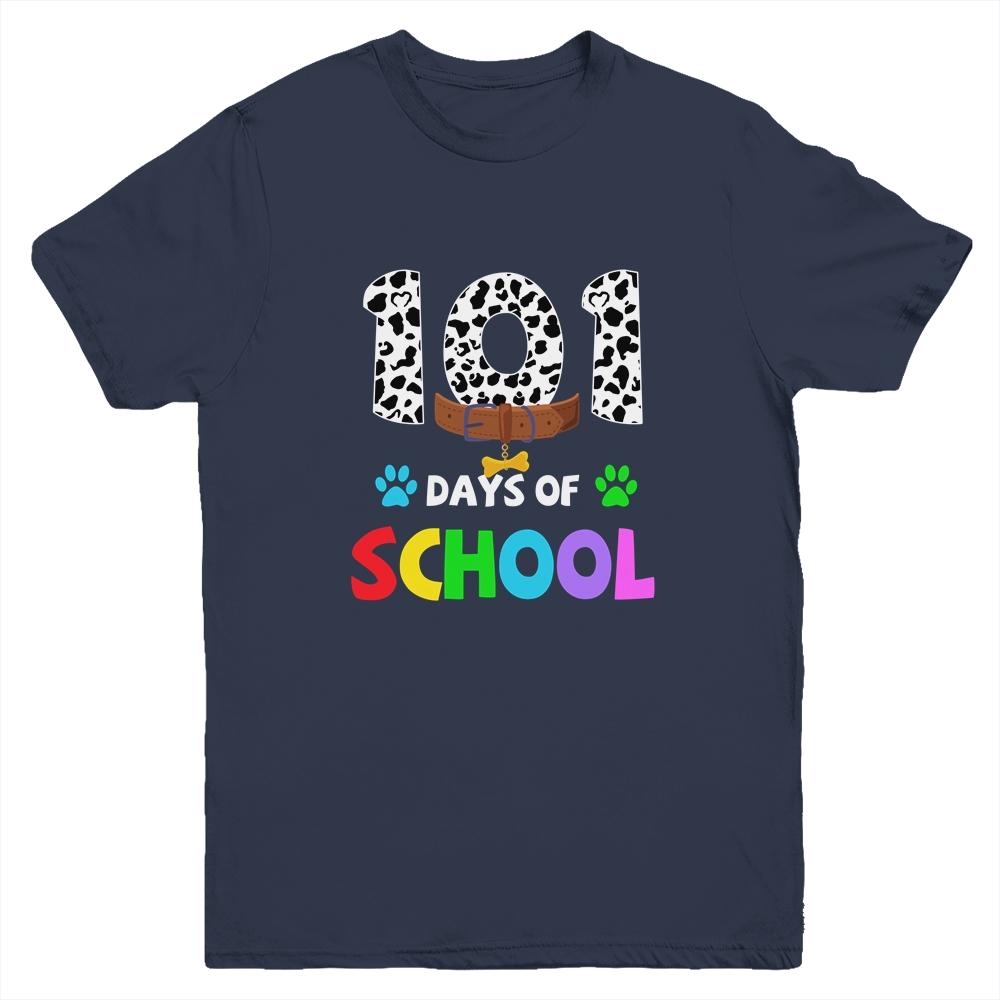 Dalmation Dog 101 Days Of School Teachers Kids Gift Youth-Youth Shirt-Youth T-Shirt-Navy