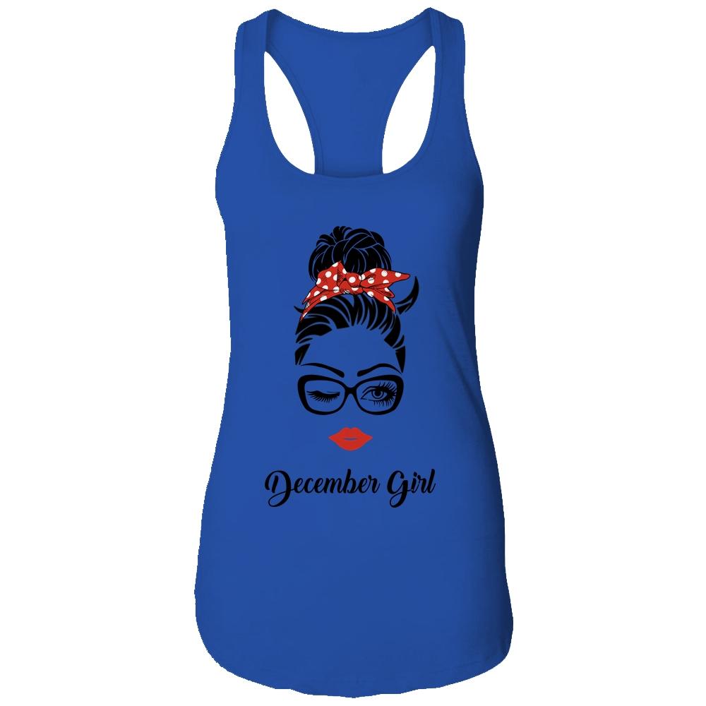 December Girl Woman Face Wink Eyes Lady Face Birthday Gift-T-Shirt & Tank Top-Women's Ideal Racerback Tank-Royal