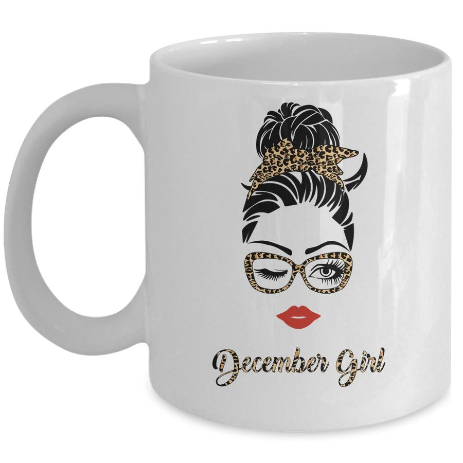 December Girl Woman Lips Eyes Lady Leopard Birthday Gift Mug-Coffee Mug-Mug-White