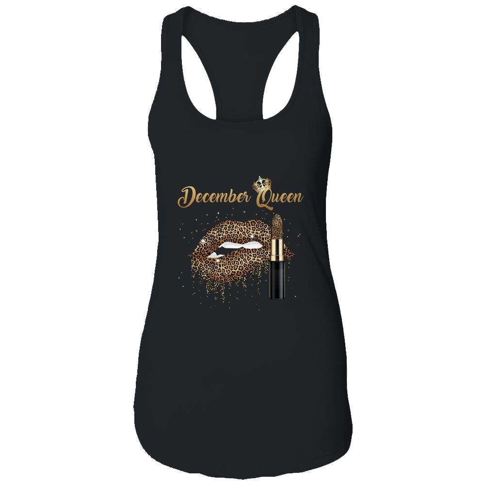December Queen Girl Leopard Birthday Lips Lipstick Women-T-Shirt & Tank Top-Women's Ideal Racerback Tank-Black