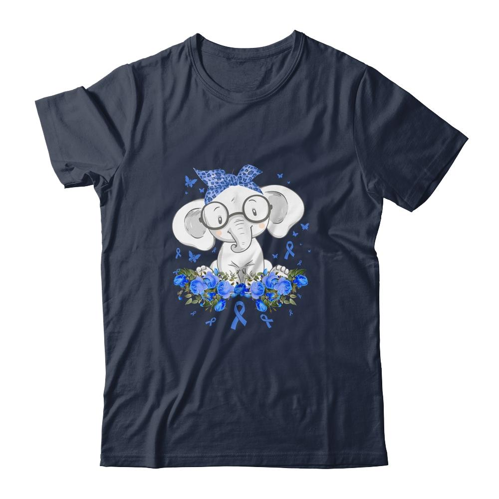 Diabetes Awareness Elephant Flowers Blue Ribbon Gift-T-Shirt & Hoodie-Classic T-Shirt-Navy