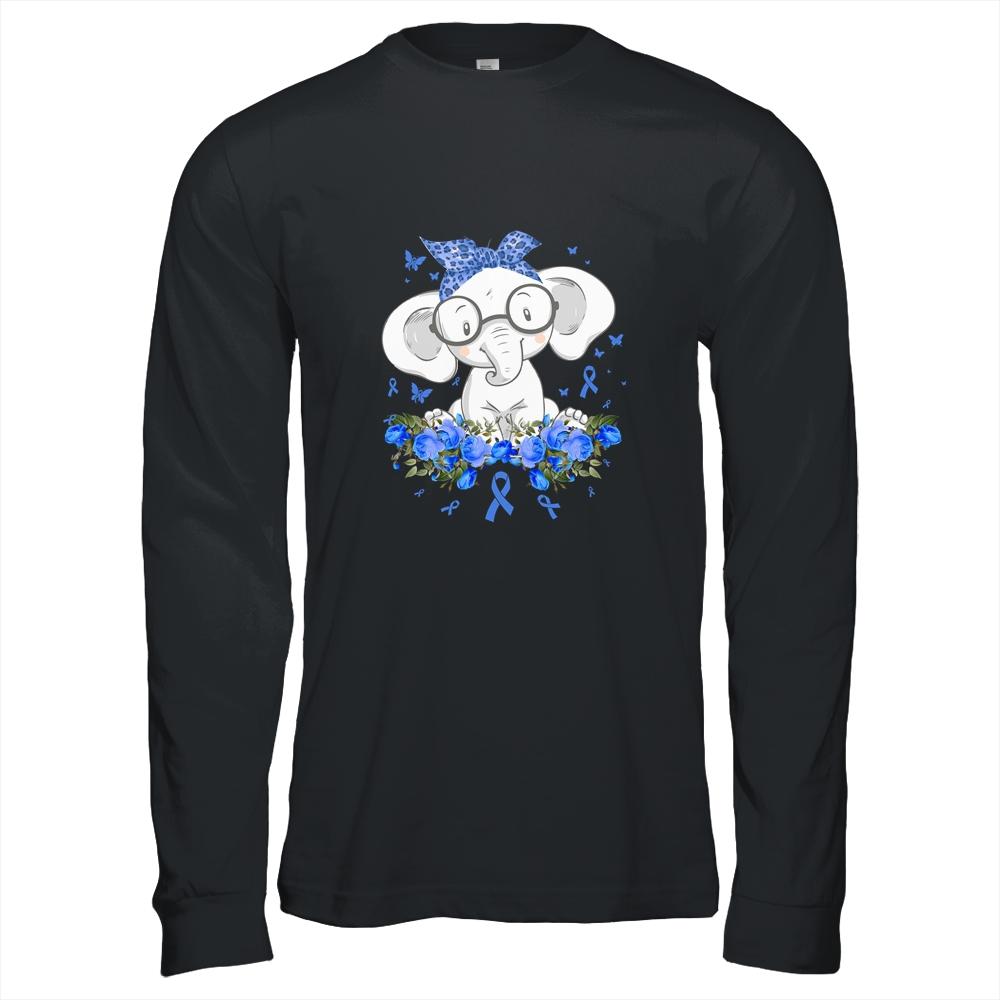 Diabetes Awareness Elephant Flowers Blue Ribbon Gift-T-Shirt & Hoodie-Long Sleeve T-Shirt-Black