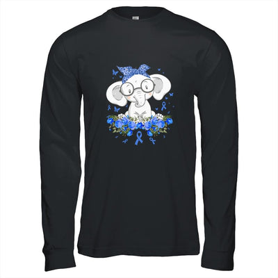 Diabetes Awareness Elephant Flowers Blue Ribbon Gift-T-Shirt & Hoodie-Long Sleeve T-Shirt-Black