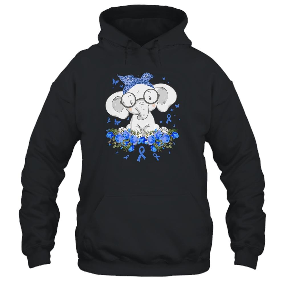 Diabetes Awareness Elephant Flowers Blue Ribbon Gift-T-Shirt & Hoodie-Pullover Hoodie-Black