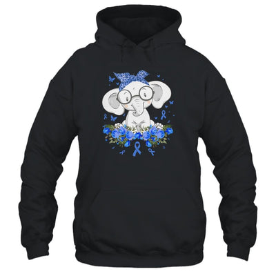 Diabetes Awareness Elephant Flowers Blue Ribbon Gift-T-Shirt & Hoodie-Pullover Hoodie-Black