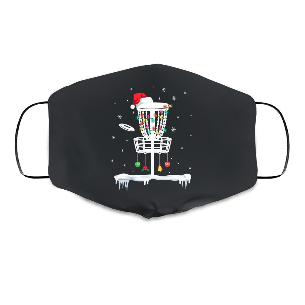Disc Golf Funny Frisbee Sports Gift With Christmas Lights Cloth Face Mask-Cloth Face Mask-Cloth Face Mask-Black