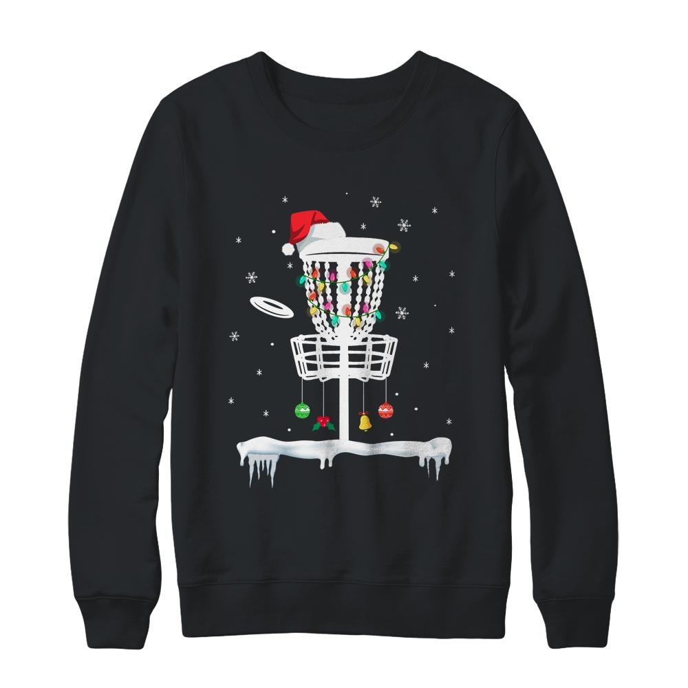 Disc Golf Funny Frisbee Sports Gift With Christmas Lights-T-Shirt & Sweatshirt-Crewneck Sweatshirt-Black