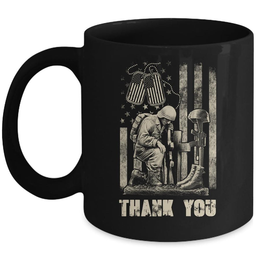 Distressed Memorial Day Flag Veteran Military Boots Dog Tags Mug-Coffee Mug-Mug-Black