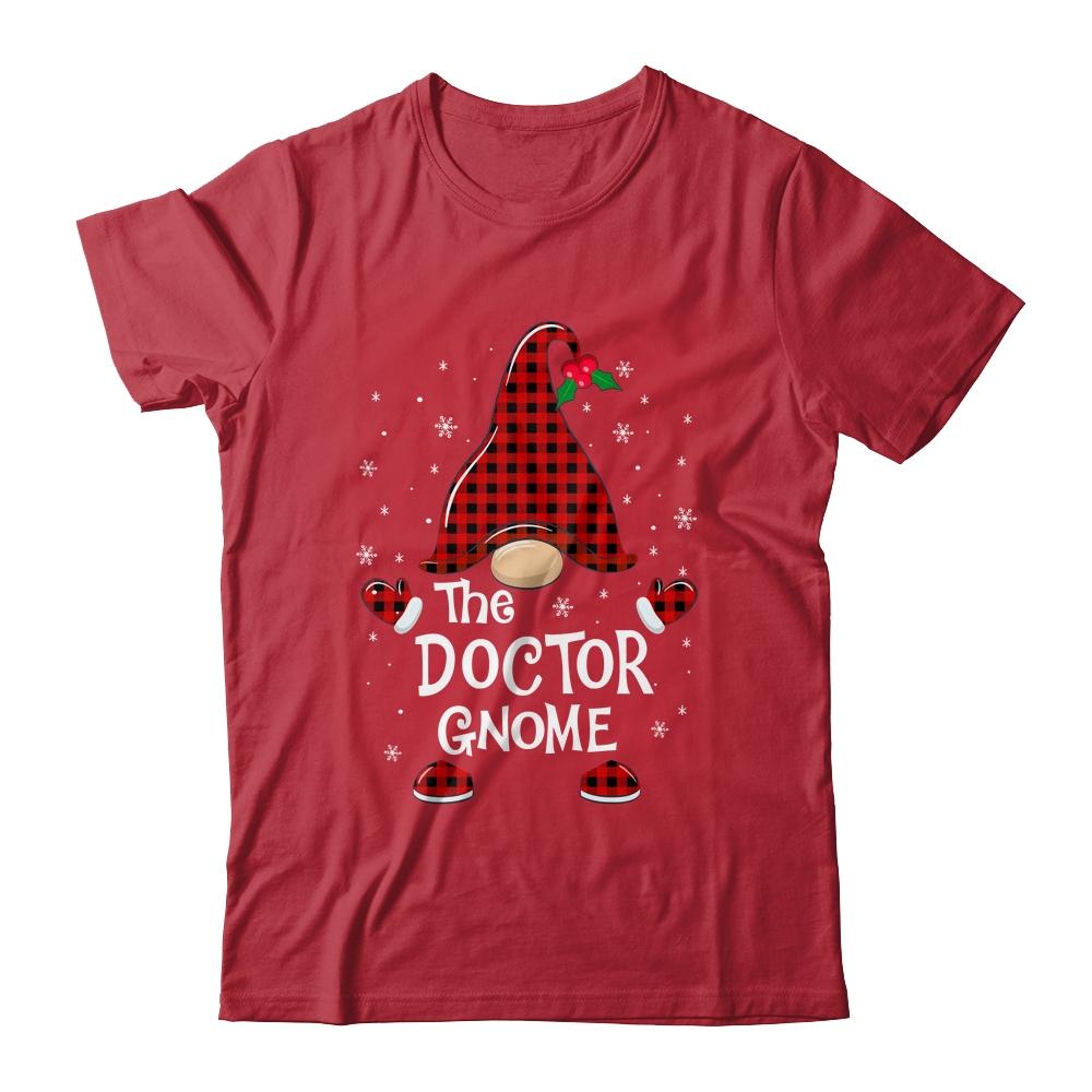 Doctor Gnome Buffalo Plaid Matching Christmas Pajama Gift-T-Shirt & Sweatshirt-Classic T-Shirt-Red