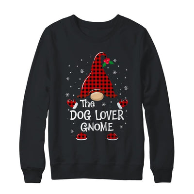 Dog Lover Gnome Buffalo Plaid Matching Christmas Pajama Gift-T-Shirt & Sweatshirt-Crewneck Sweatshirt-Black