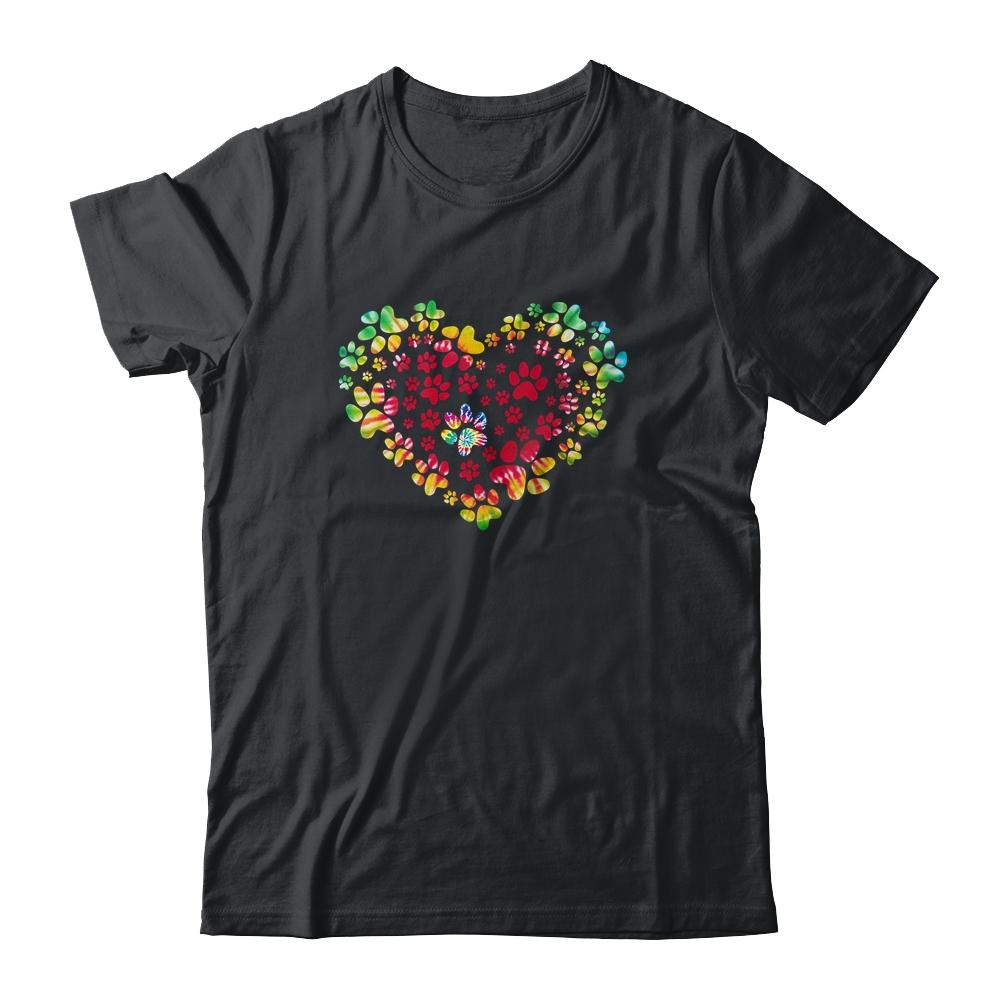 Dog Mom Dad Puppy Love Dogs Paw Print Heart Tie Dye Design