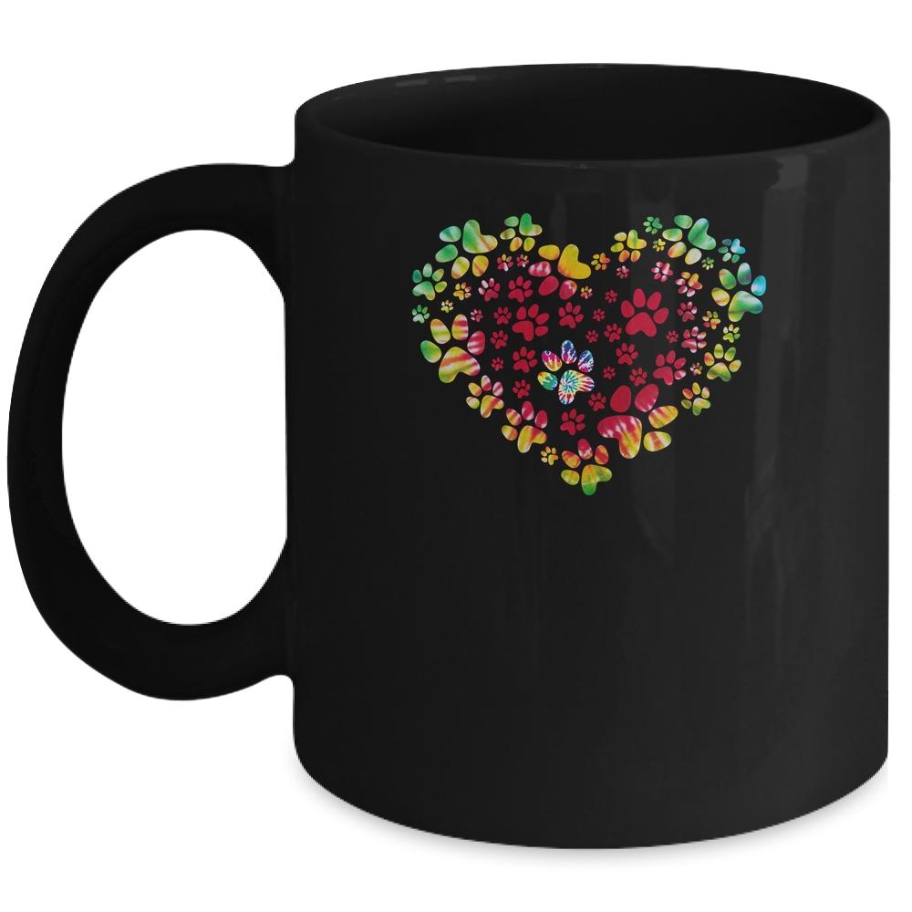Dog Mom Dad Puppy Love Dogs Paw Print Heart Tie Dye Design Mug-Coffee Mug-Mug-Black