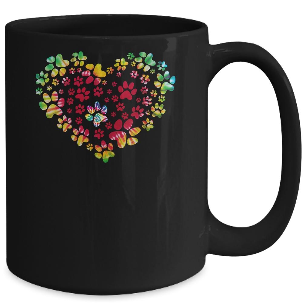 Dog Mom Dad Puppy Love Dogs Paw Print Heart Tie Dye Design Mug-Coffee Mug-