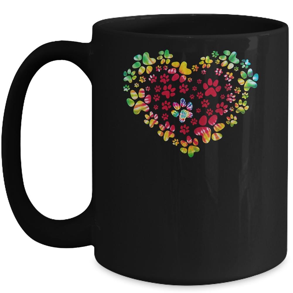 Dog Mom Dad Puppy Love Dogs Paw Print Heart Tie Dye Design Mug-Coffee Mug-Mug-Black