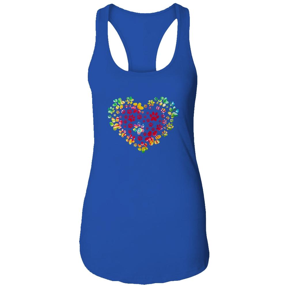 Dog Mom Dad Puppy Love Dogs Paw Print Heart Tie Dye Design-T-Shirt & Tank Top-Women's Ideal Racerback Tank-Royal