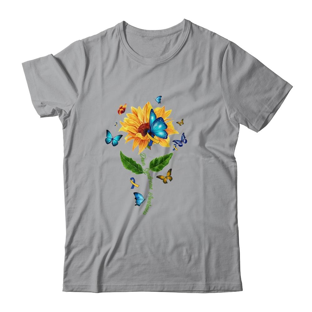 Down Syndrome Awareness Sunflower Butterfly-T-Shirt & Hoodie-Classic T-Shirt-Sport Grey