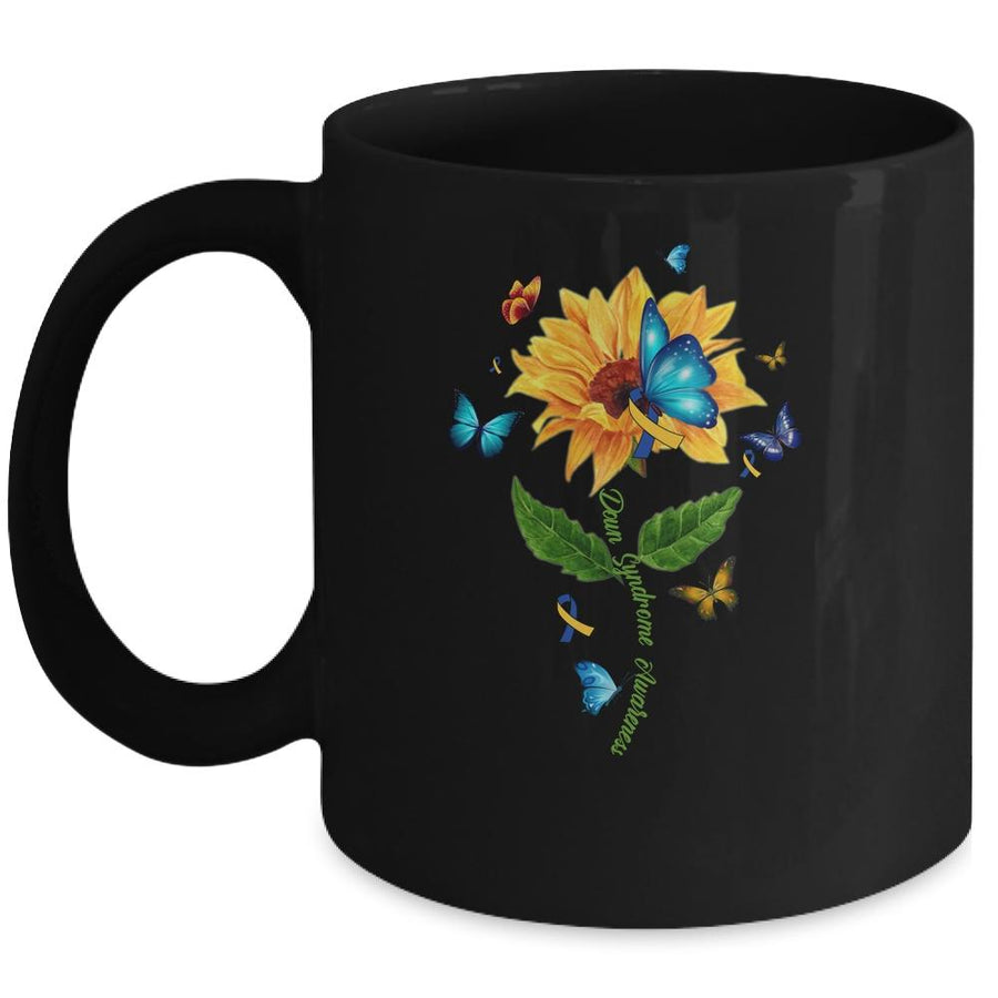 Down Syndrome Awareness Sunflower Butterfly Mug-Coffee Mug-Mug-Black