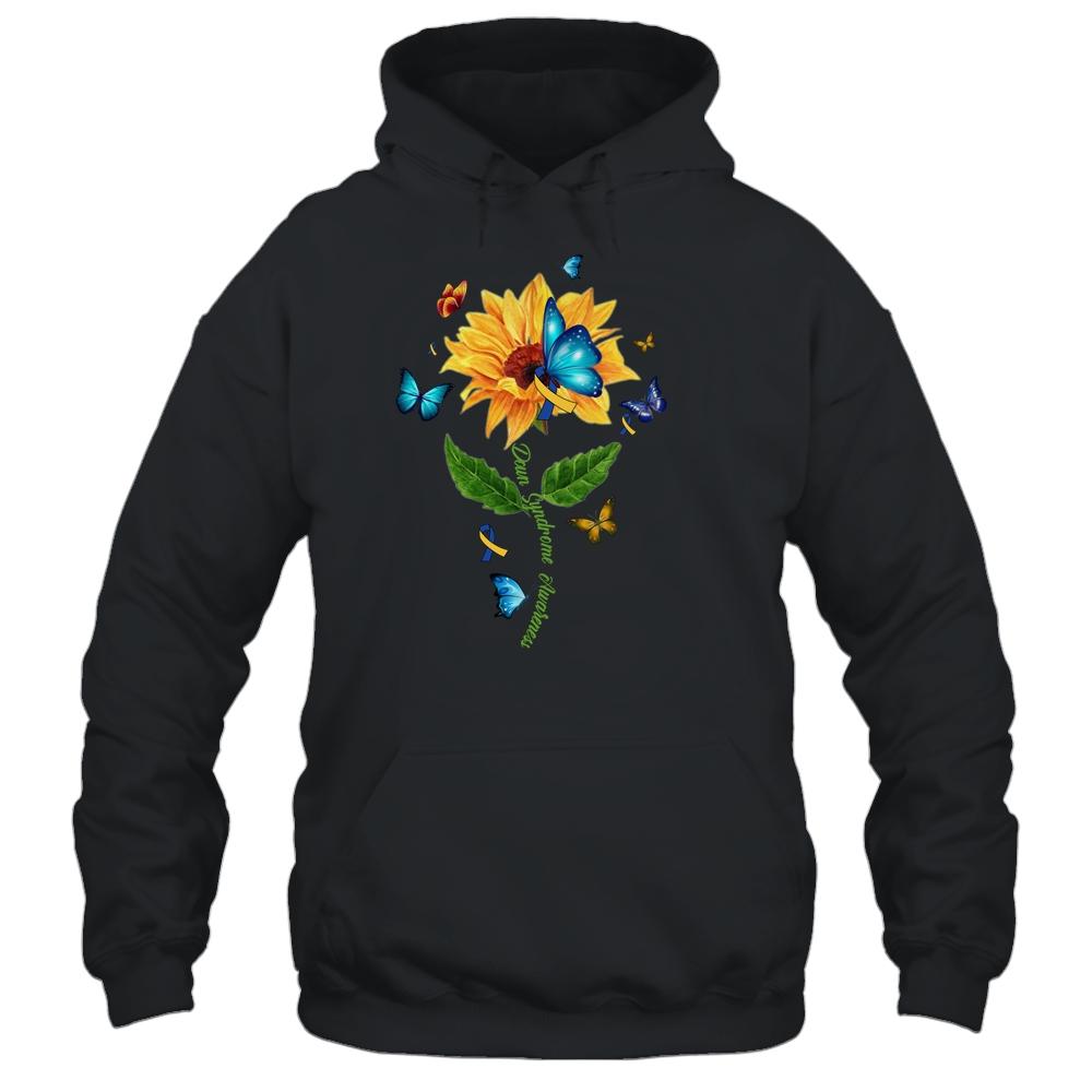 Down Syndrome Awareness Sunflower Butterfly-T-Shirt & Hoodie-Pullover Hoodie-Black