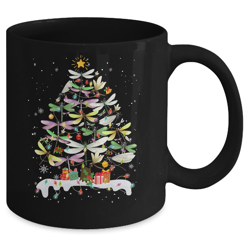 Dragonfly Bird Xmas Christmas Tree Lights Swarm Nymph Mug-Coffee Mug-Mug-Black