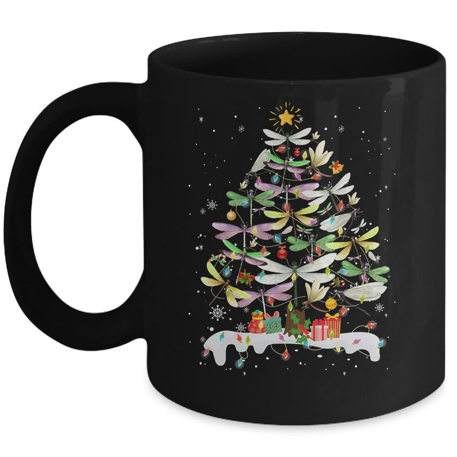 Dragonfly Bird Xmas Christmas Tree Lights Swarm Nymph Mug-Coffee Mug-Mug-Black