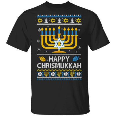 Happy Chrismukkah Xmas Hanukkah Ugly Christmas Sweater-T-Shirt & Sweatshirt-Classic T-Shirt-Black