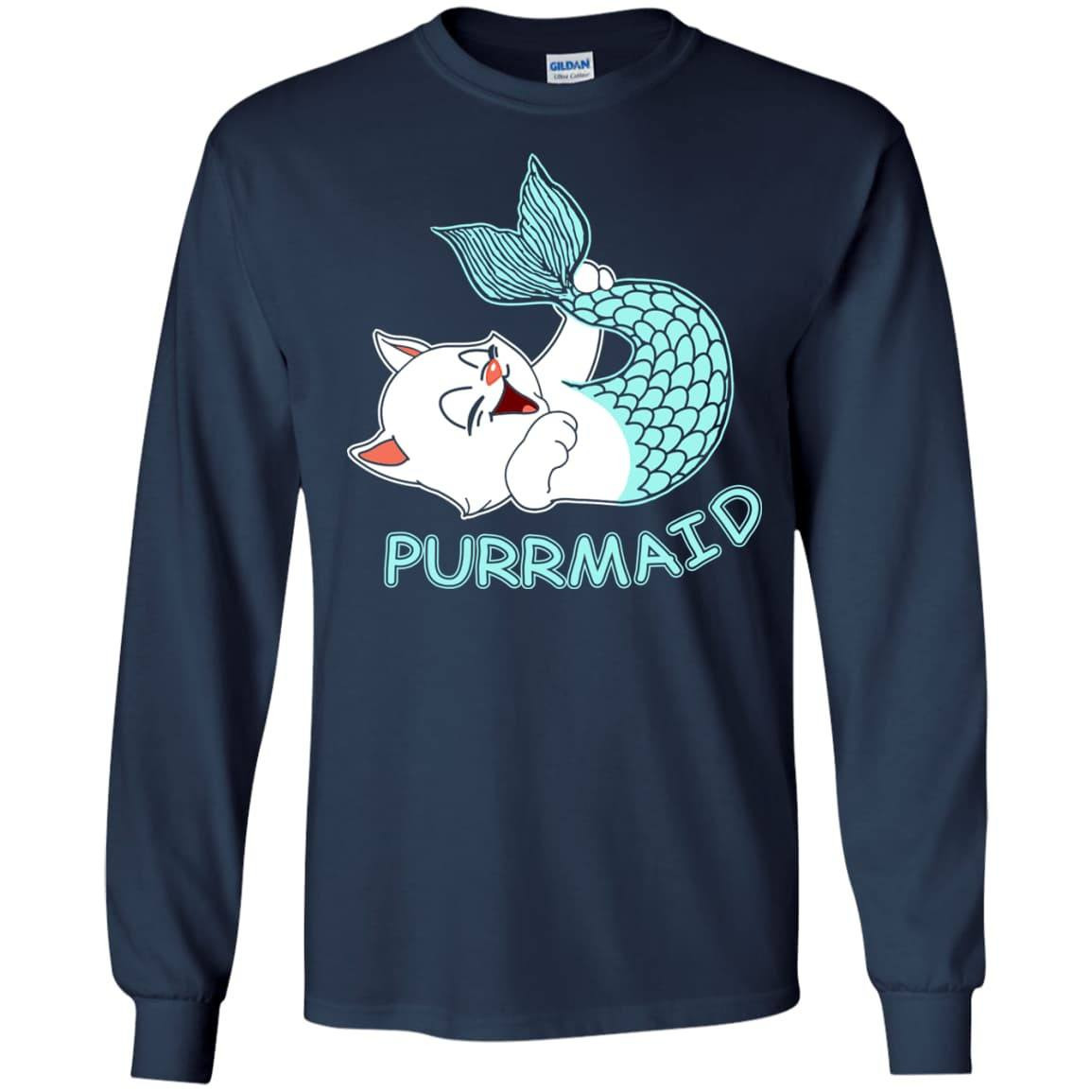 Funny Purrmaid Cat Mermaid-T-Shirt & Hoodie-Long Sleeve T-Shirt-Navy