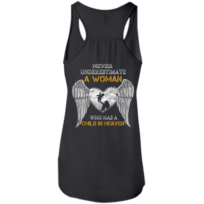 Never Undertimate A Woman Has Child In Heaven-T-Shirt & Hoodie-Women's Flowy Racerback Tank-Black