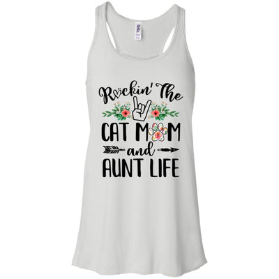 Rockin' The Cat Mom And Aunt Life Mother's Day Gift-T-Shirt & Tank Top-Women's Flowy Racerback Tank-White