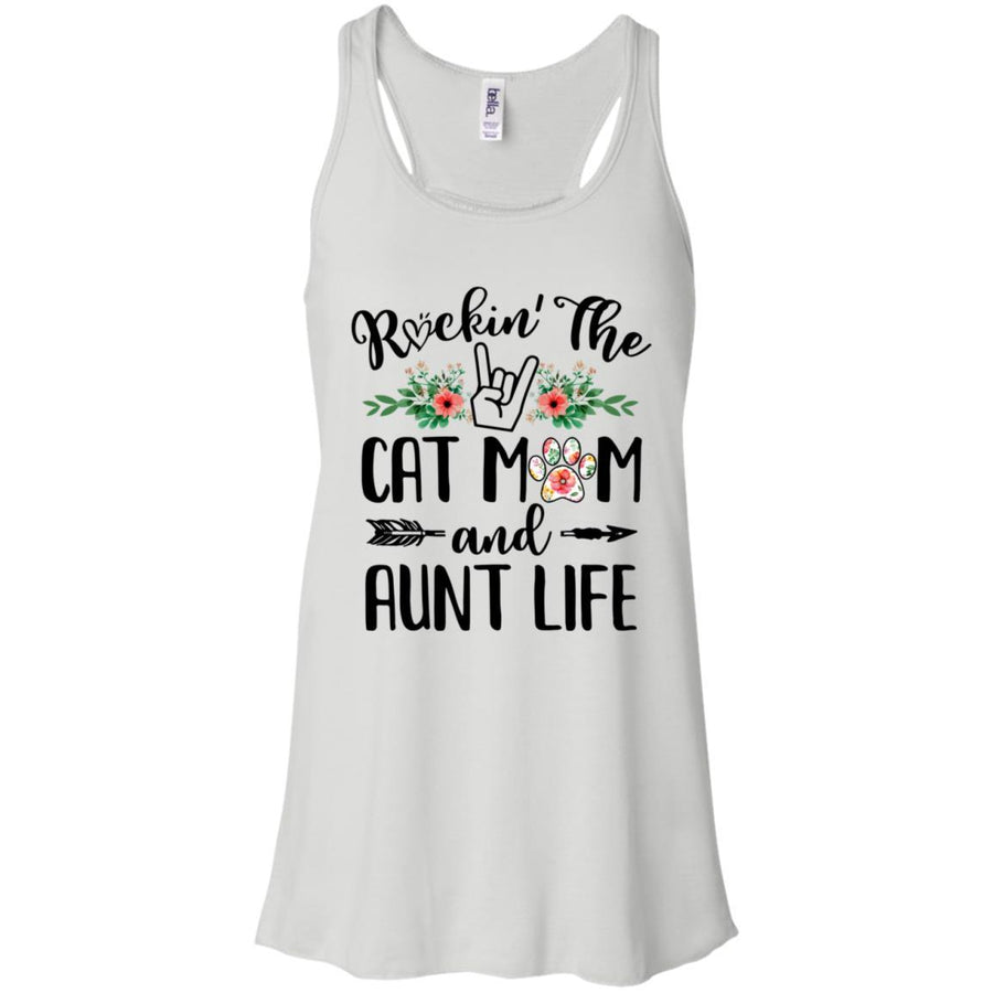 Rockin' The Cat Mom And Aunt Life Mother's Day Gift-T-Shirt & Tank Top-Women's Flowy Racerback Tank-White