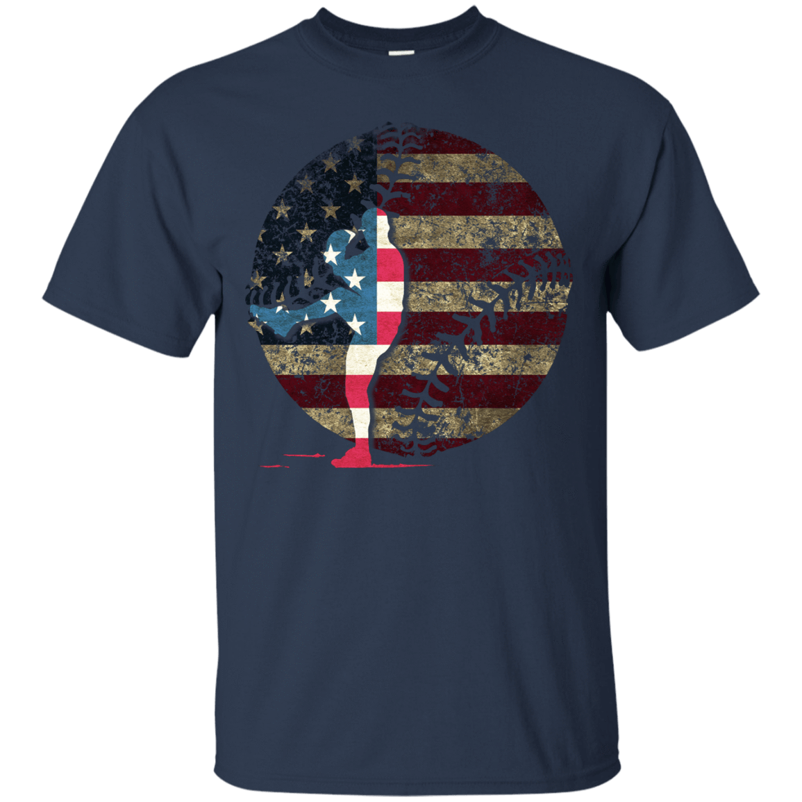 Pitcher Baseball America Flag-T-Shirt & Hoodie-Classic T-Shirt-Navy
