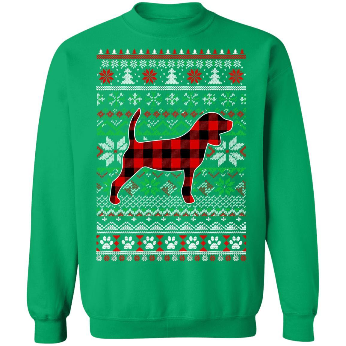 Beagle Red Plaid Ugly Christmas Sweater Gifts-T-Shirt & Sweatshirt-Crewneck Sweatshirt-Irish Green