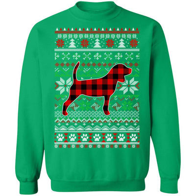 Beagle Red Plaid Ugly Christmas Sweater Gifts-T-Shirt & Sweatshirt-Crewneck Sweatshirt-Irish Green
