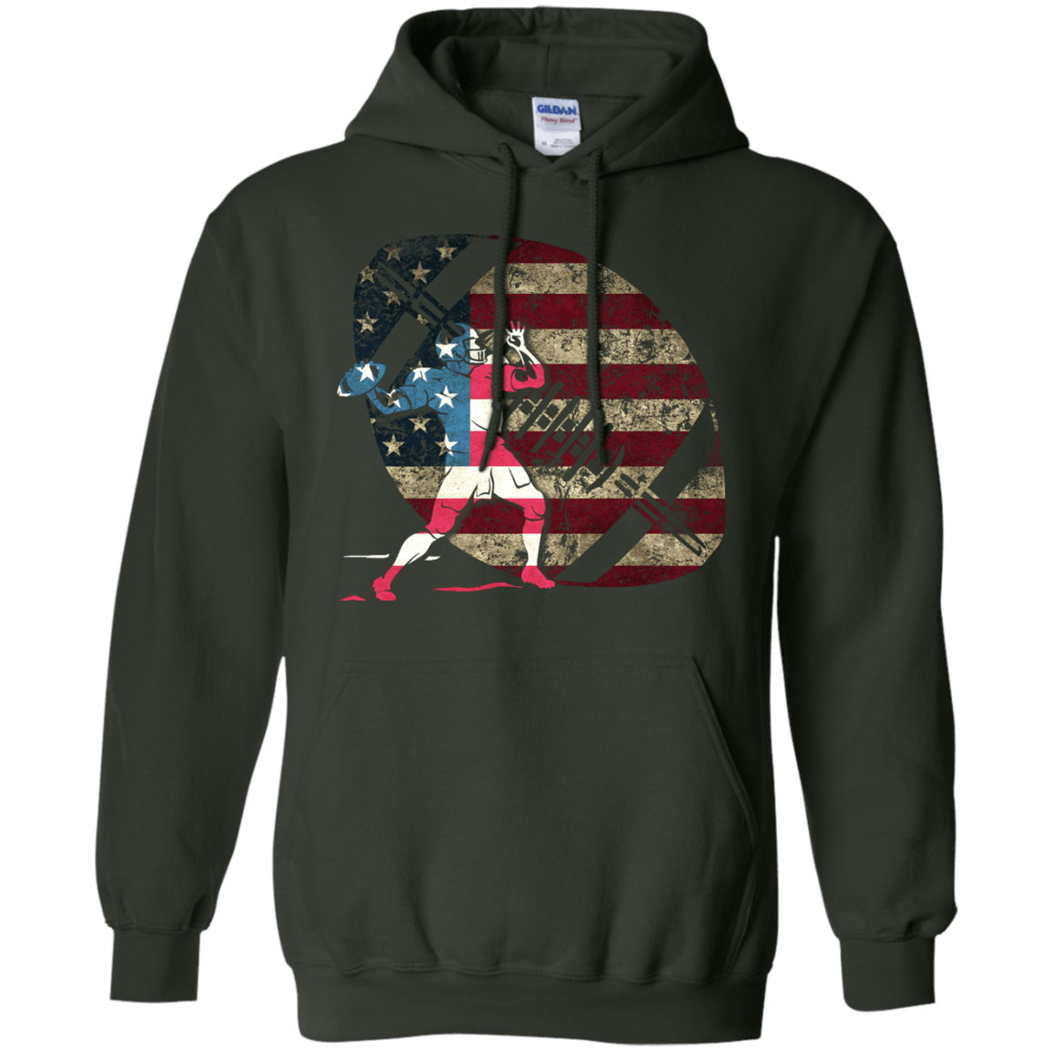 Quarterback Football America Flag-T-Shirt & Hoodie-Pullover Hoodie-Forest Green
