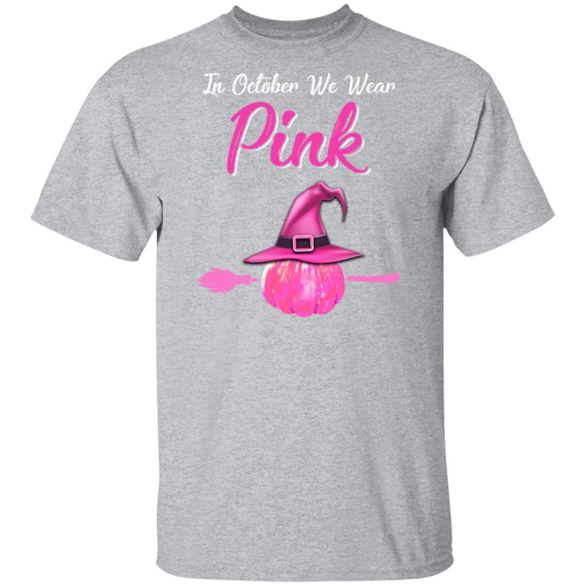 October Wear Pink Halloween Witch Pumpkin Breast Cancer-T-Shirt & Hoodie-Classic T-Shirt-Sport Grey