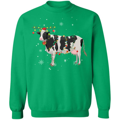 Funny Cow Reindeer Christmas Lights Pajama-T-Shirt & Sweatshirt-Crewneck Sweatshirt-Irish Green
