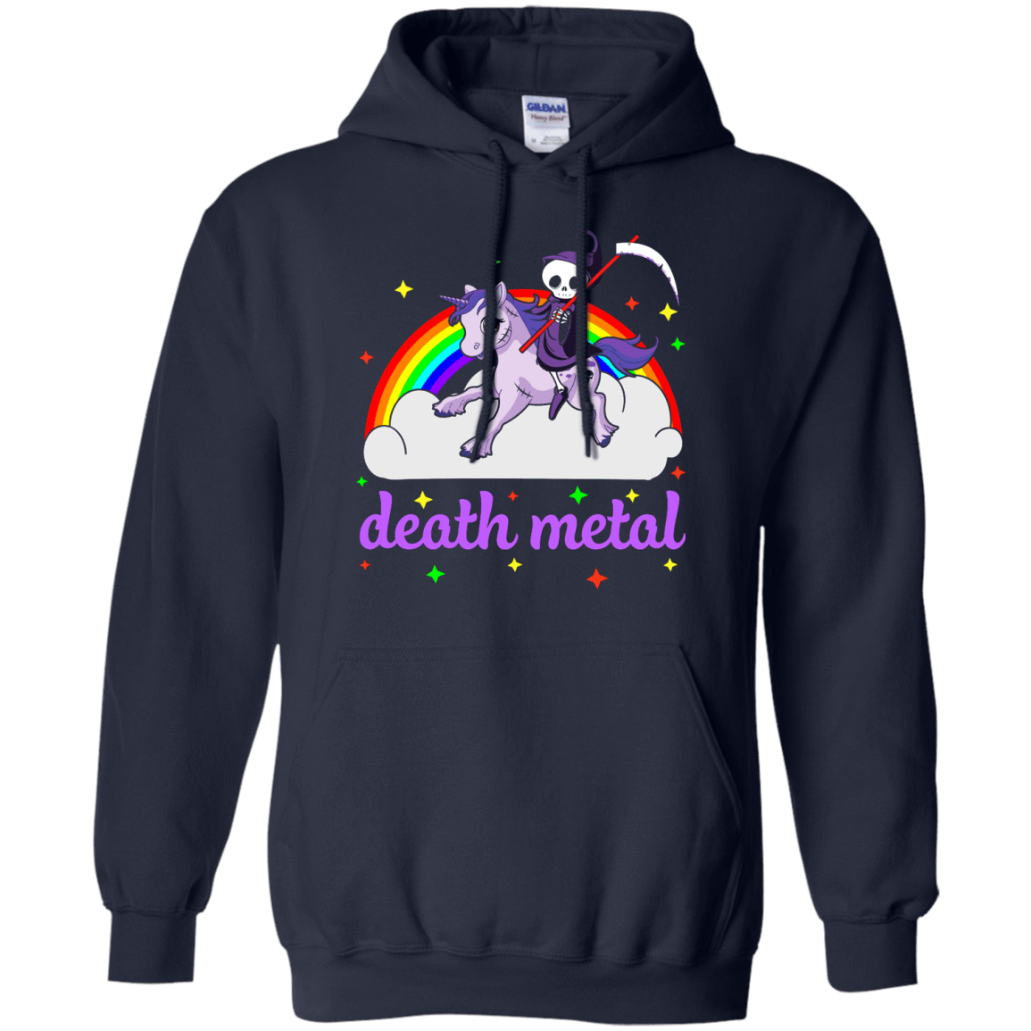 Rainbow Death Metal Rocker Unicorn-T-Shirt & Hoodie-Pullover Hoodie-Navy