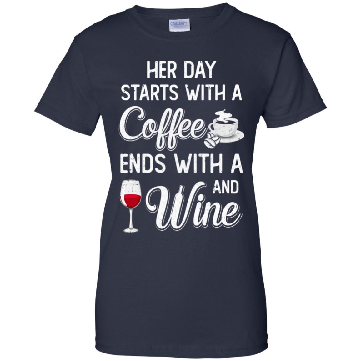 Her Day Starts With Coffee And Ends With Wine-T-Shirt & Tank Top-Women's T-Shirt-Navy