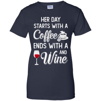 Her Day Starts With Coffee And Ends With Wine-T-Shirt & Tank Top-Women's T-Shirt-Navy