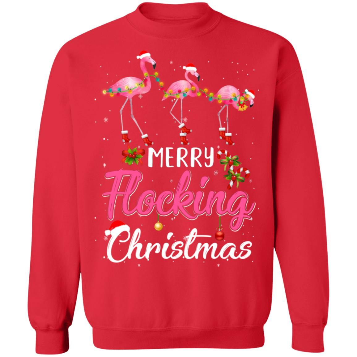Merry Flocking Christmas Gift For Flamingo Lovers-T-Shirt & Sweatshirt-Crewneck Sweatshirt-Red