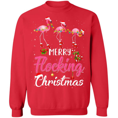 Merry Flocking Christmas Gift For Flamingo Lovers-T-Shirt & Sweatshirt-Crewneck Sweatshirt-Red