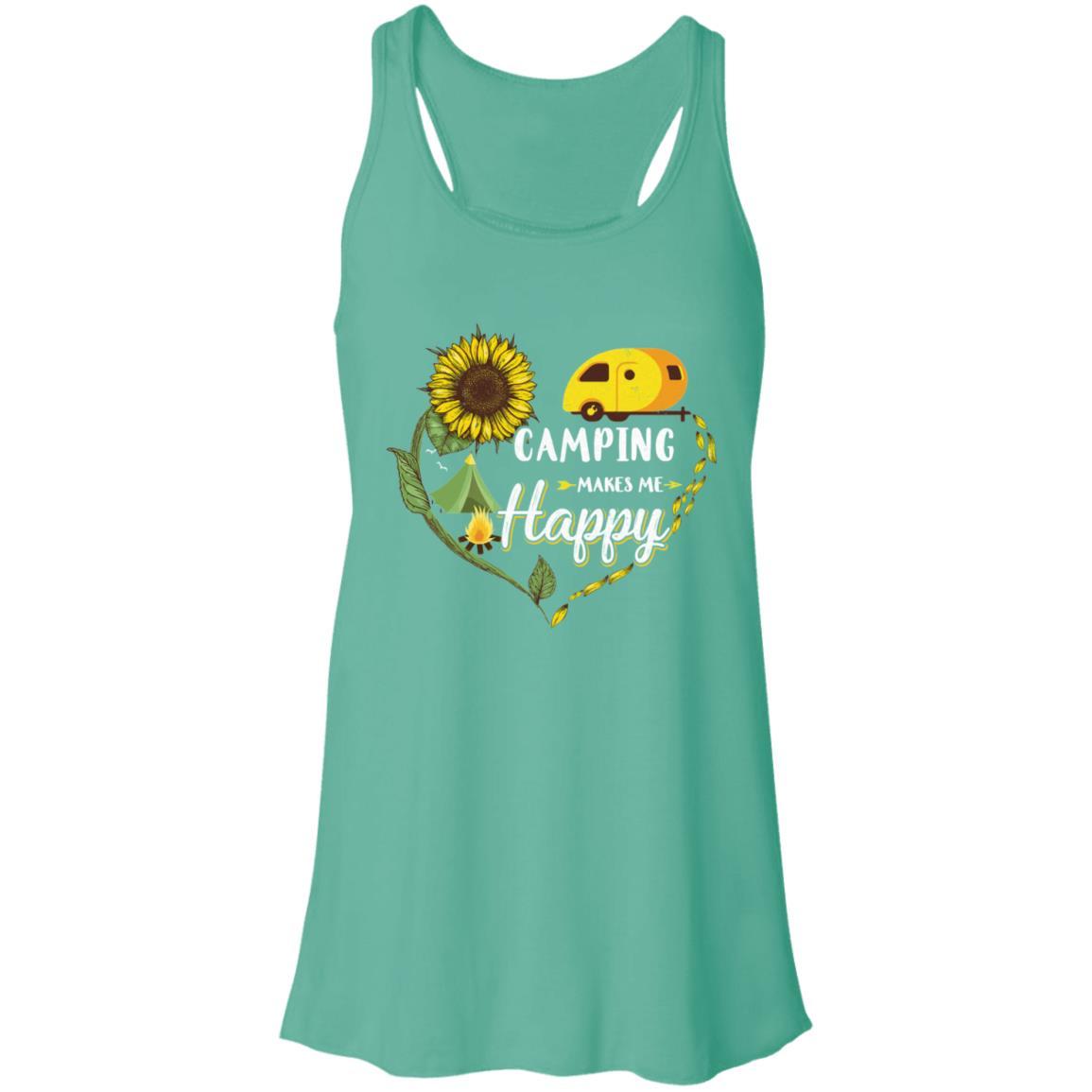 Camping Makes Me Happy Funny Sunflower Camping Lover-T-Shirt & Hoodie-Women's Flowy Racerback Tank-Teal