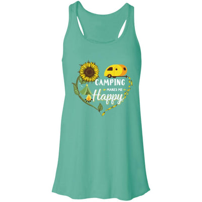 Camping Makes Me Happy Funny Sunflower Camping Lover-T-Shirt & Hoodie-Women's Flowy Racerback Tank-Teal