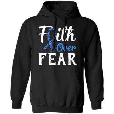 Colon Cancer Awareness Blue Ribbon Faith Over Fear-T-Shirt & Hoodie-Pullover Hoodie-Black