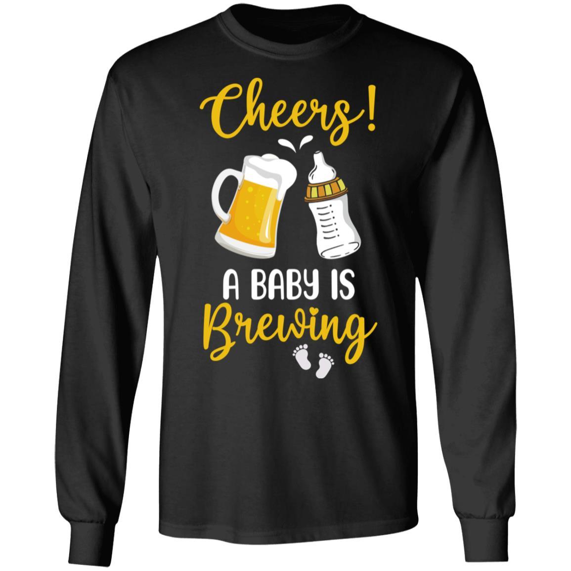 Cheers A Baby is Brewing Gender Pregnancy Announcement-T-Shirt & Hoodie-Long Sleeve T-Shirt-Black