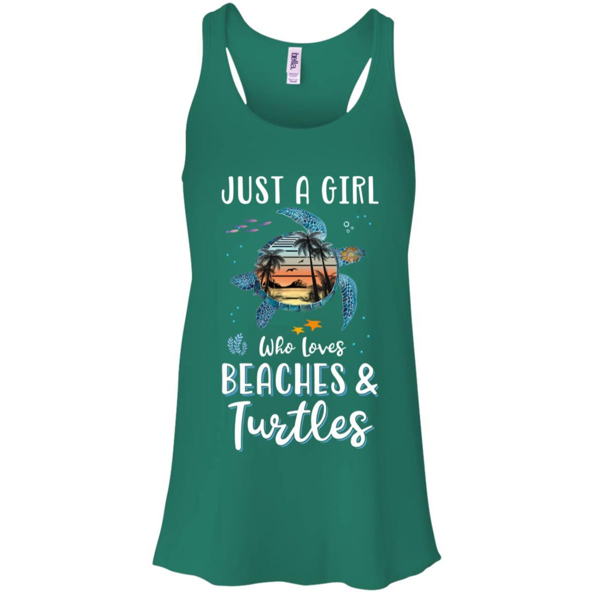 Just A Cute Girl Who Loves Turtles And Beaches-T-Shirt & Tank Top-Women's Flowy Racerback Tank-Kelly Green